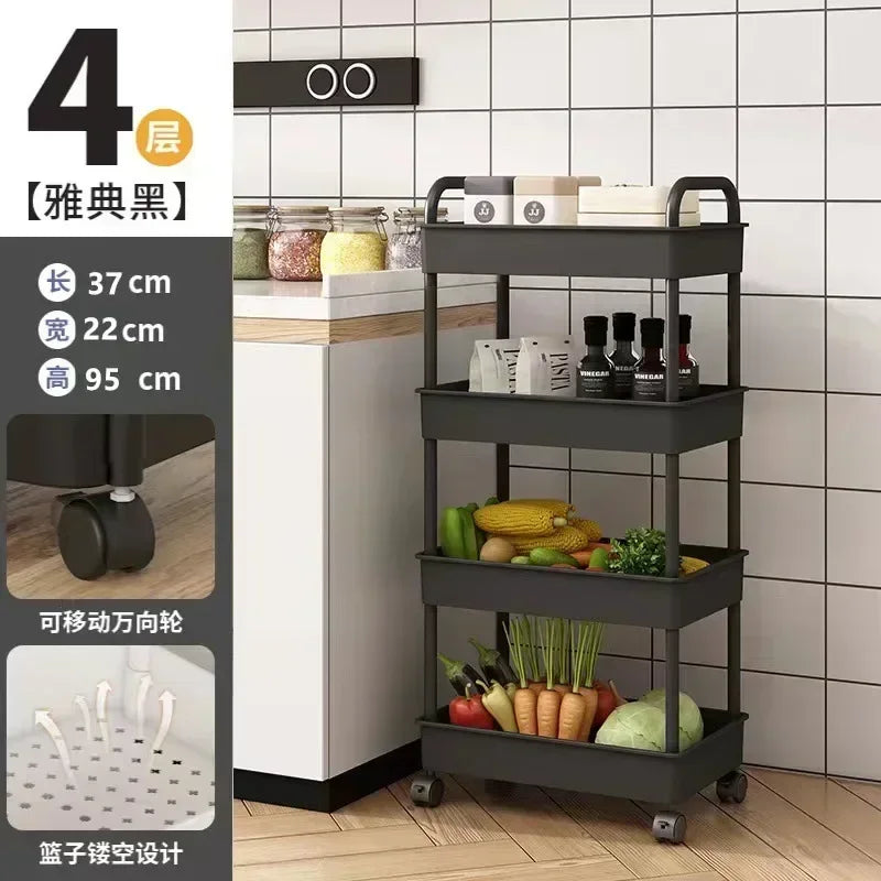 Multi-Layer Mobile Trolley Rack – Rolling Kitchen, Bathroom & Bedroom Storage Organizer with Wheels