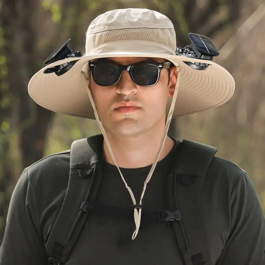 2025 New Solar Fan Outdoor Fishing Hat-Solar Sun Protection Sun Hat with Fan Solar Fan Hat Dual Power Supply Fan Outdoor Fan