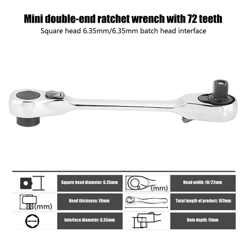 Mini Double Headed Ratchet Wrench 1/4 Inch