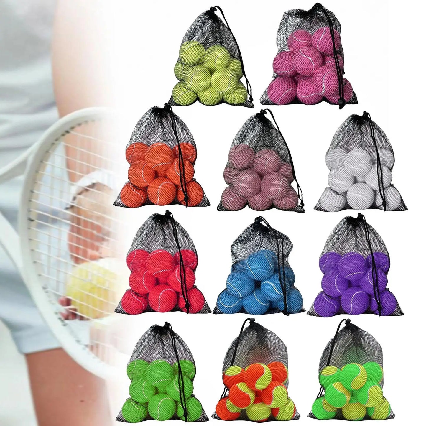 Avichic™ 12-Piece Professional Tennis Balls Set – Durable Training Balls with Drawstring Bag for Indoor & Outdoor Play
