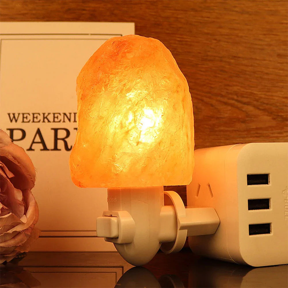Plug-In Himalayan Salt Lamp – LED Night Light, Air Purifier, Rotatable, Warm Glow, EU/US/UK/AU Plug