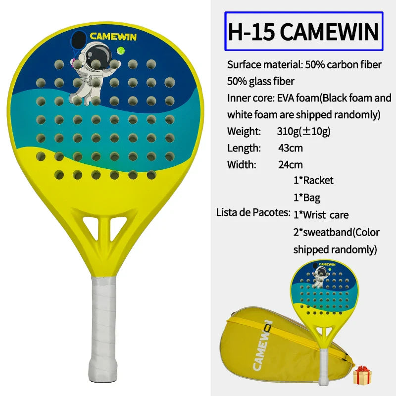 Junior Padel & Tennis Racket – 50% Carbon Fiber, 50% Glass Fiber Lightweight Paddle for Kids & Beach Sports