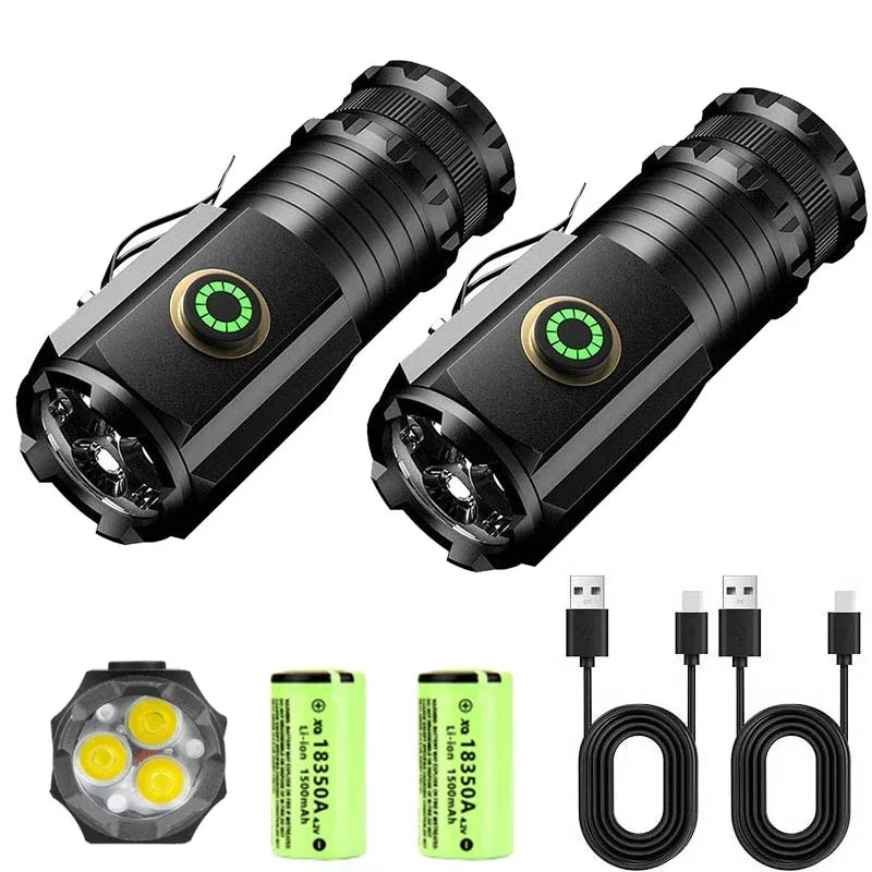 USB Rechargeable LED Flashlight With Magnet for Hiking Camping