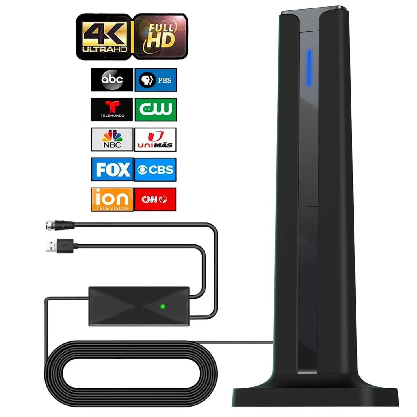 4K HDTV Indoor Digital TV Antenna with 120 Mile Range & 25dBi Signal Booster – Supports VHF/UHF, IEC & F Connector, 3m Cable
