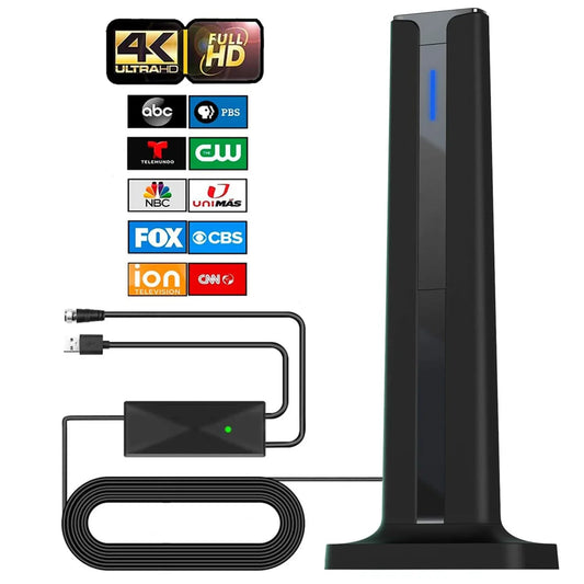 4K HDTV Indoor Digital TV Antenna with 120 Mile Range & 25dBi Signal Booster – Supports VHF/UHF, IEC & F Connector, 3m Cable