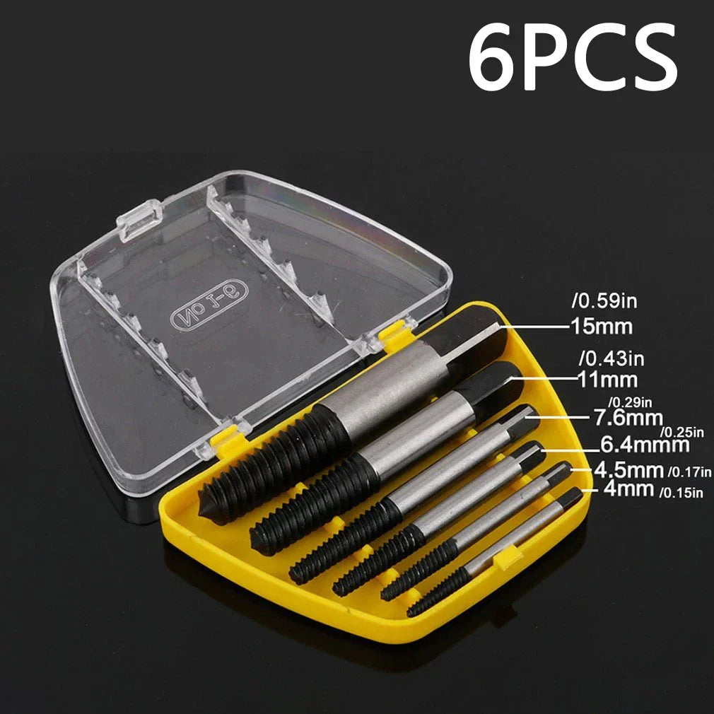 5/6-Piece Damaged Screw Remover Set – Durable Steel Drill Bit Extractors for Stripped, Rusted, or Broken Screws and Bolts