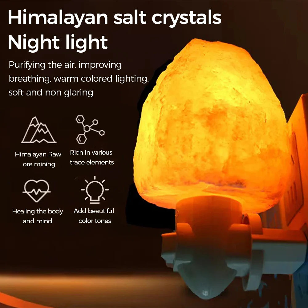 Plug-In Himalayan Salt Lamp – LED Night Light, Air Purifier, Rotatable, Warm Glow, EU/US/UK/AU Plug