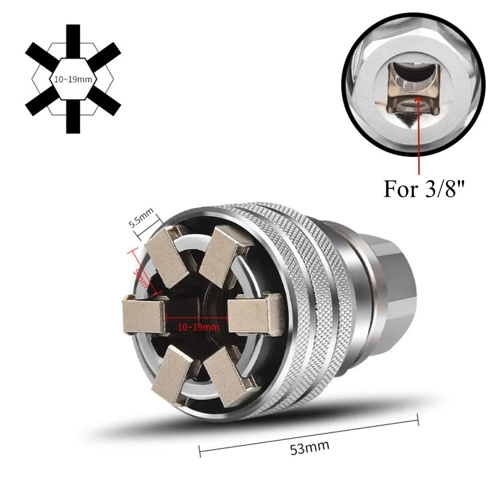 Adjustable Socket 3/8'' To 3/4'' Universal Sleeve 10-19mm