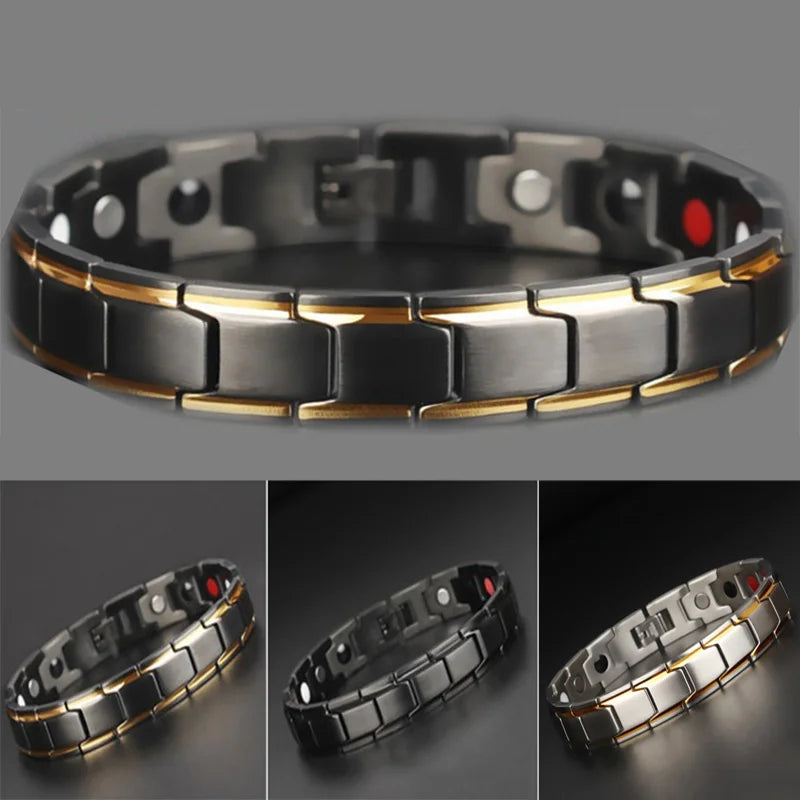 Men's Stainless Steel Magnetic Therapy Bracelet – Luxury Anti-Fatigue & Energy Healing Jewelry