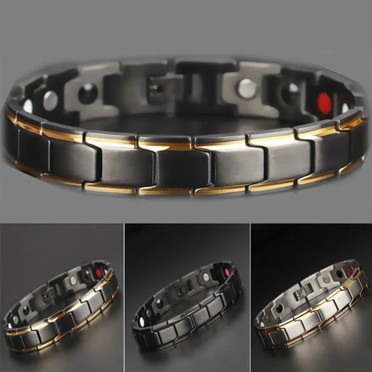 Men's Stainless Steel Magnetic Therapy Bracelet – Luxury Anti-Fatigue & Energy Healing Jewelry