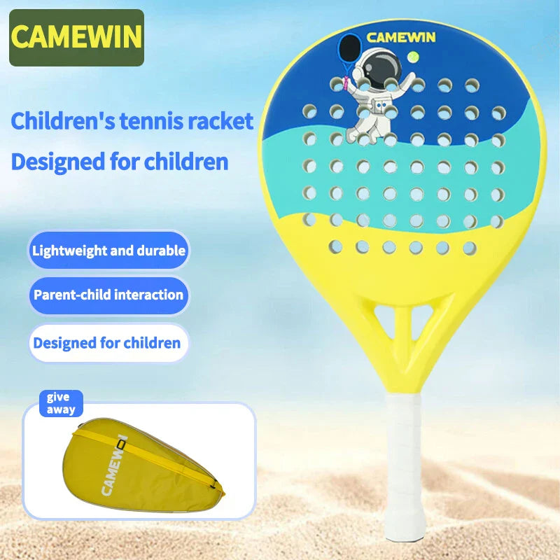 Junior Padel & Tennis Racket – 50% Carbon Fiber, 50% Glass Fiber Lightweight Paddle for Kids & Beach Sports