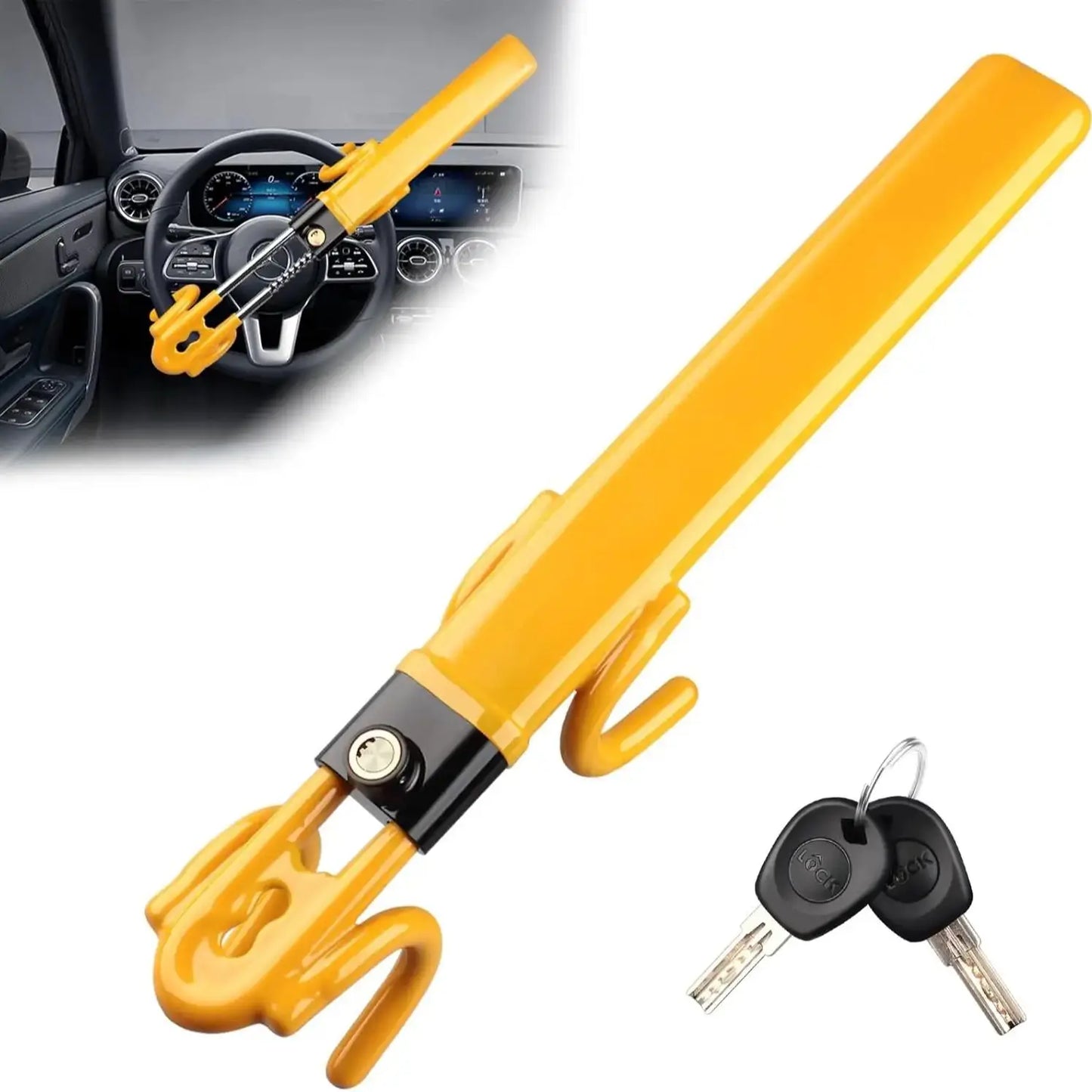Avichic™ Heavy-Duty Steering Wheel Lock – Anti-Theft Car Security Device with Adjustable Lock & 2 Keys – Universal Fit