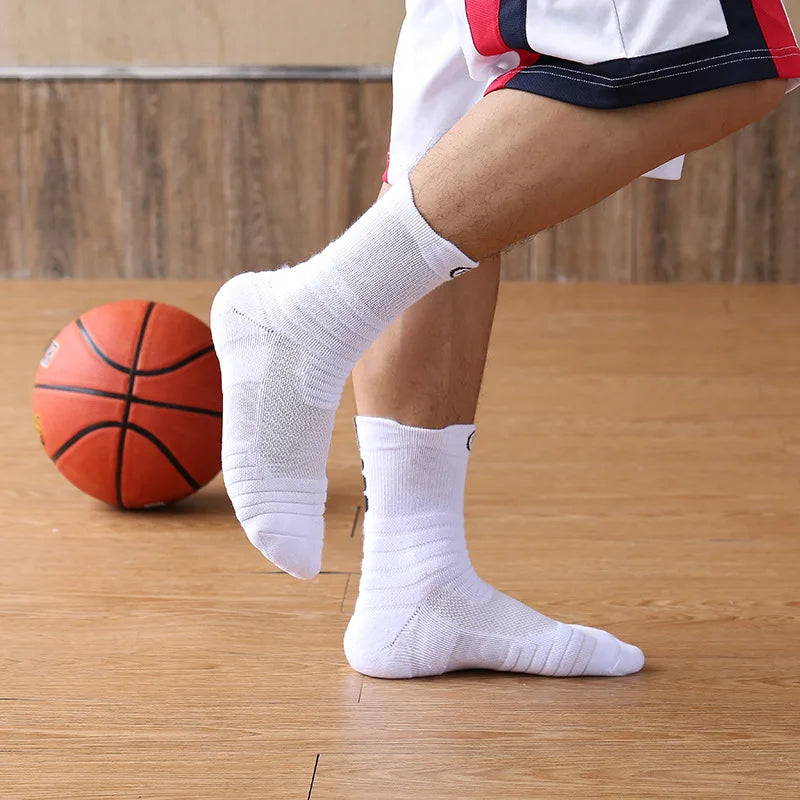 Men’s High-Elastic Sports Socks – Breathable Non-Slip Compression Tube Socks for Basketball, Cycling, Running, and Training