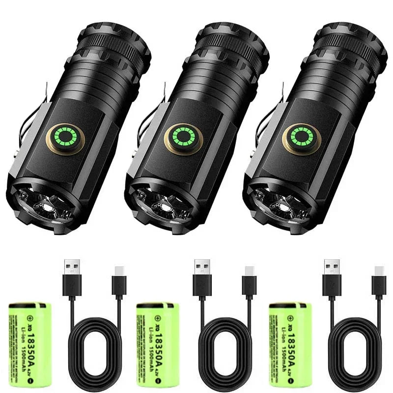 USB Rechargeable LED Flashlight With Magnet for Hiking Camping