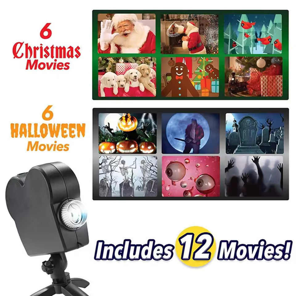 Halloween Holographic Projector – Deluxe Window Projection Kit with 12 Scary & Christmas Videos, Tripod, Audio Output & Screen