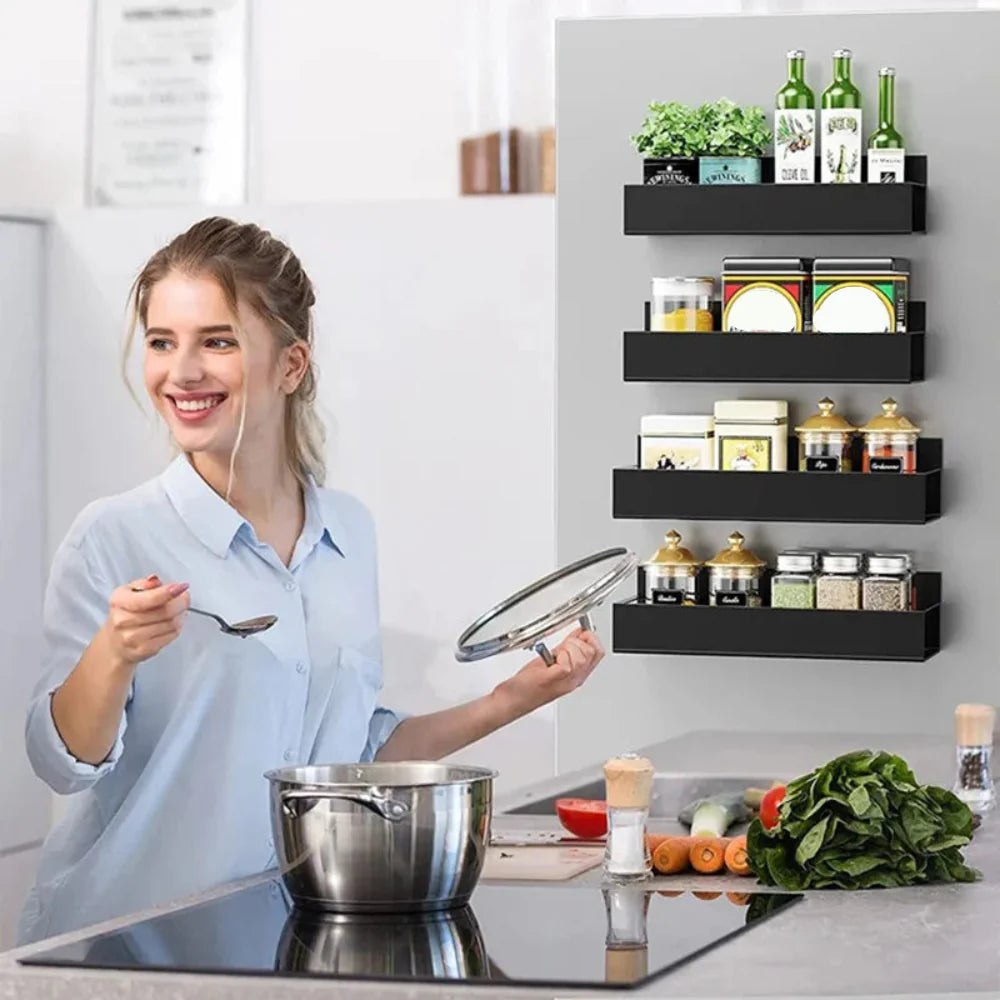 Spice Rack Magnetic Refrigerator Shelf Steel Organizer