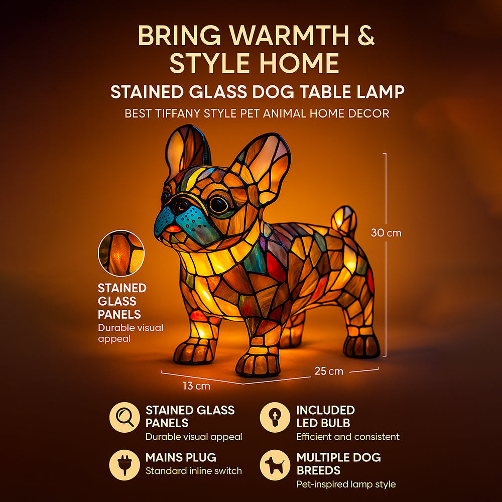Stained Glass Dog Table Lamp Best Tiffany Style Pet Animal Home Decor