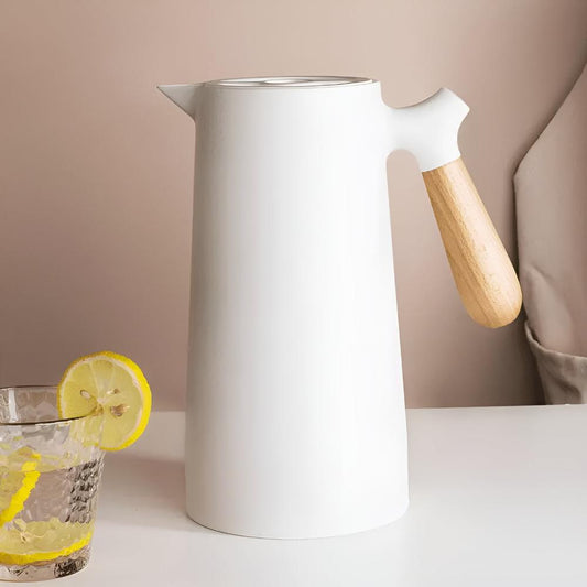 Thermal Carafe Insulated Coffee Pot Wooden Handle Server