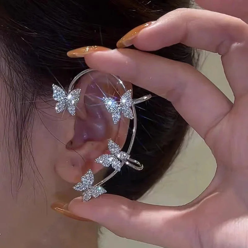 Exquisite Sparkling Zircon Leaves Ear Cuff Stud Earring for Women Silver Color Cubic Zirconia Earrings Party Jewelry