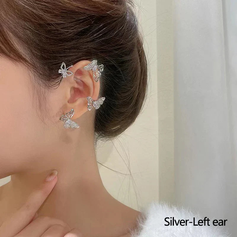 Exquisite Sparkling Zircon Leaves Ear Cuff Stud Earring for Women Silver Color Cubic Zirconia Earrings Party Jewelry