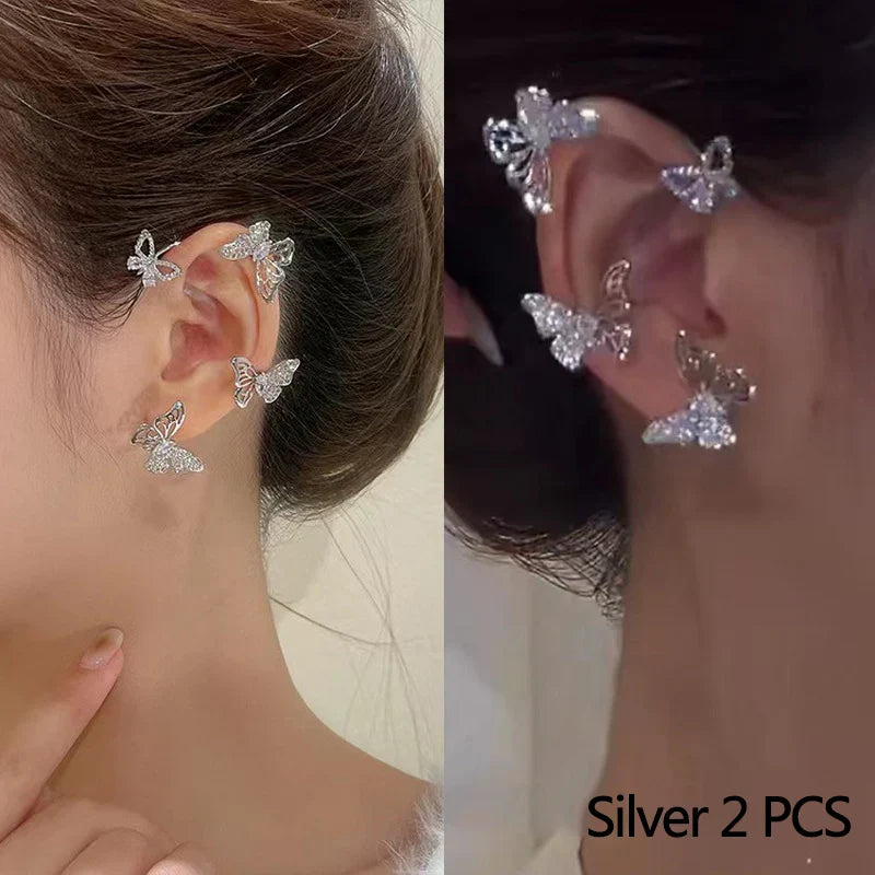 Exquisite Sparkling Zircon Leaves Ear Cuff Stud Earring for Women Silver Color Cubic Zirconia Earrings Party Jewelry