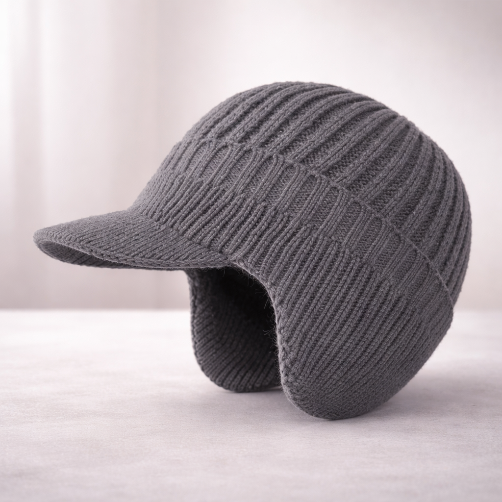Unisex Winter Knit Hat Brimmed Ear Flap Beanie Warm