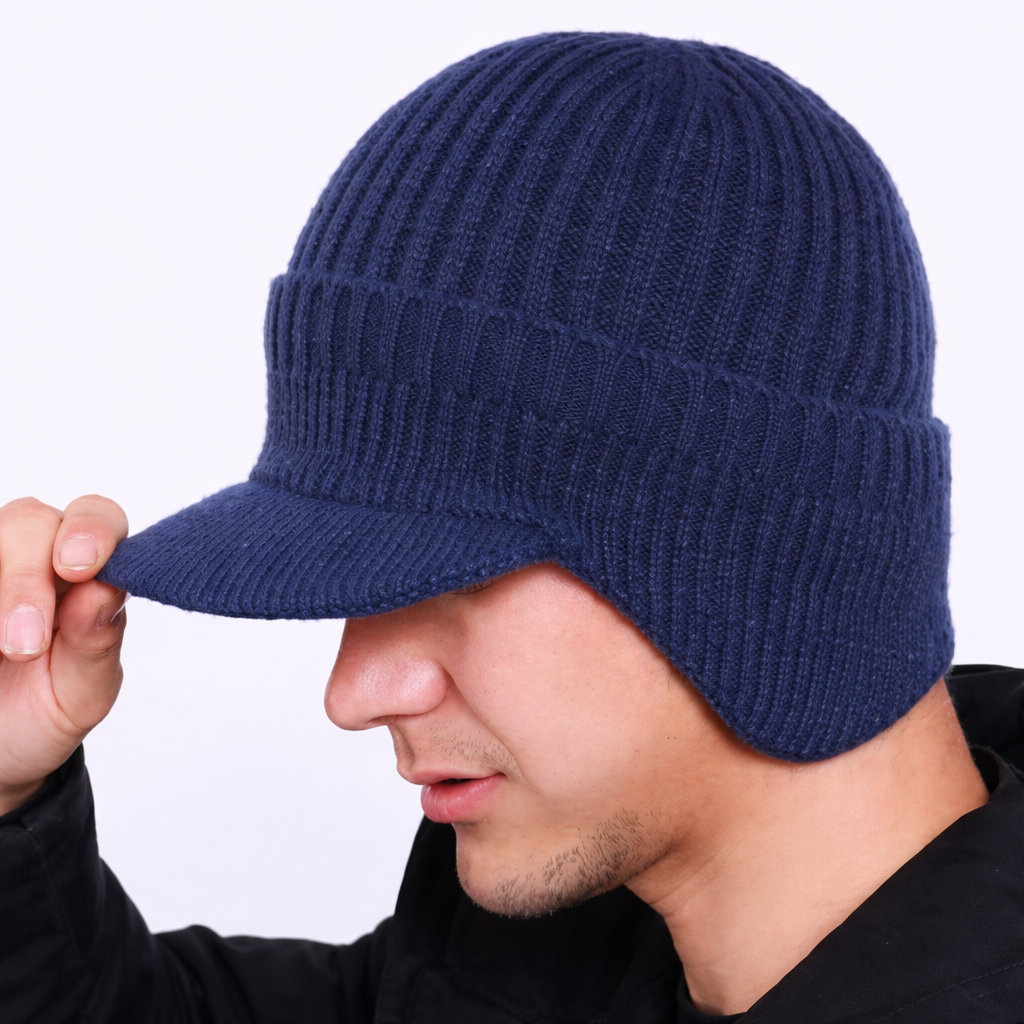 Unisex Winter Knit Hat Brimmed Ear Flap Beanie Warm