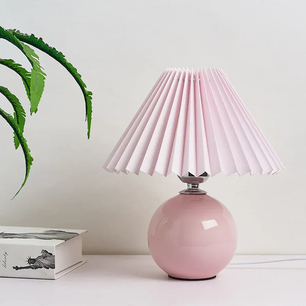 Luminous Heritage: Vintage Table Lamp with Pleated Shade – Elegant Antique Retro Nightstand Lighting Solutions