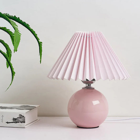 Luminous Heritage: Vintage Table Lamp with Pleated Shade – Elegant Antique Retro Nightstand Lighting Solutions