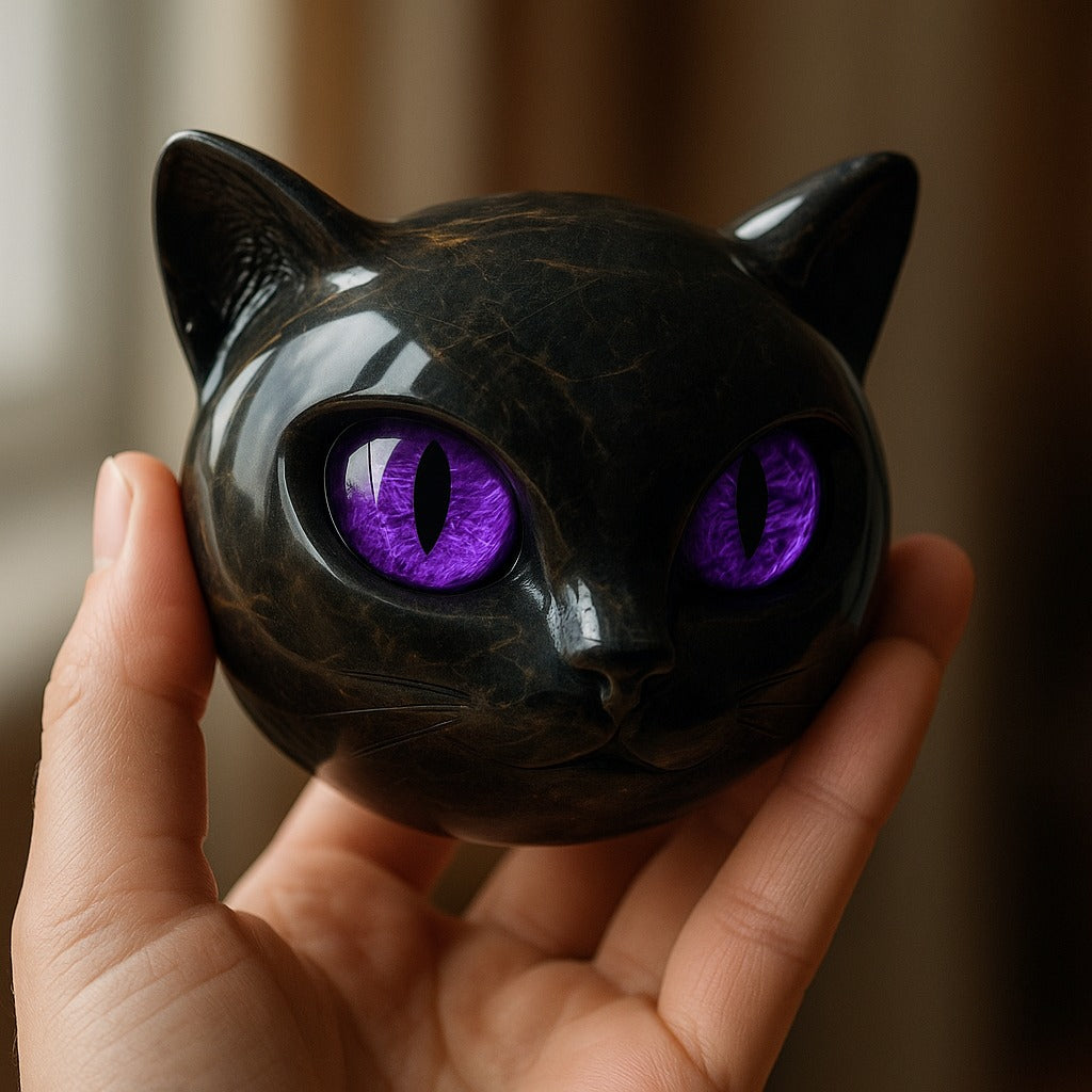 NyxCharm | Mystical Black Cat Head Sculpture - Gothic Decor