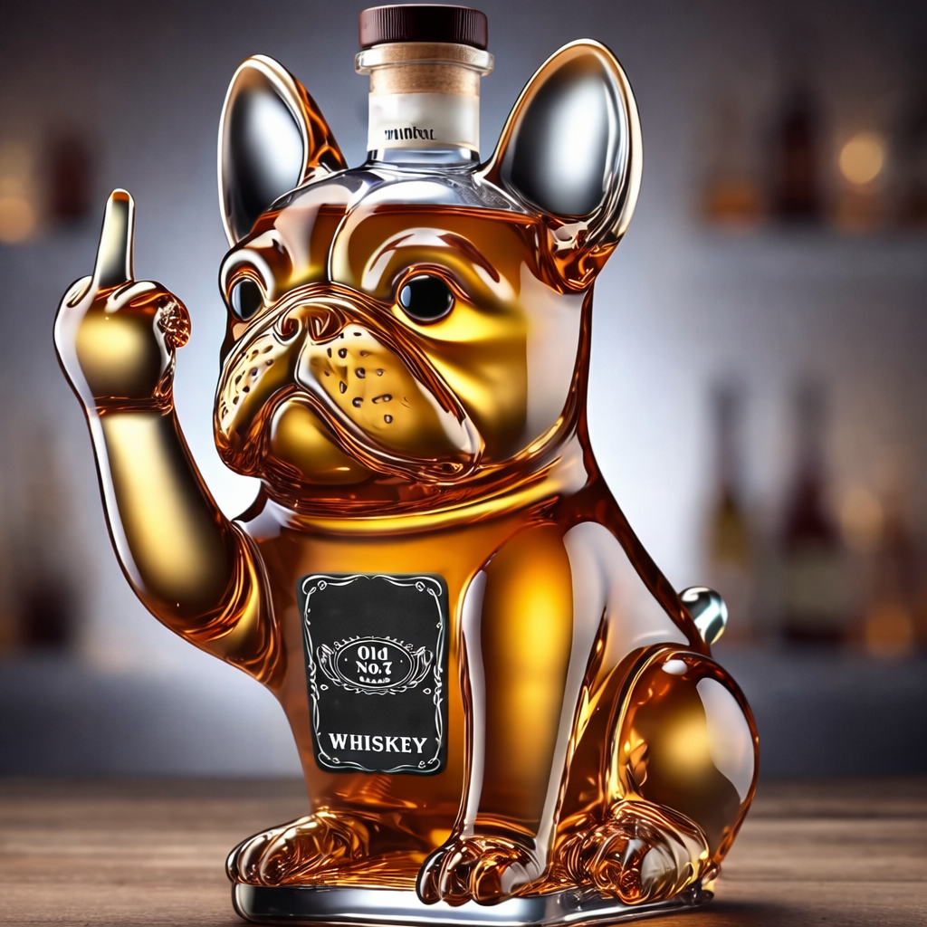 Whiskey Decanter Bulldog Glass Bottle Funny Bar Display