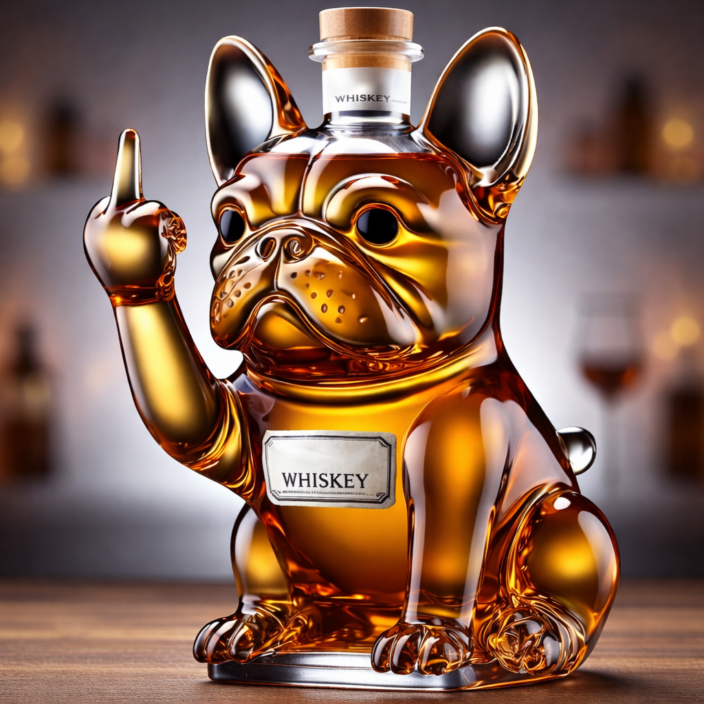 Whiskey Decanter Bulldog Glass Bottle Funny Bar Display
