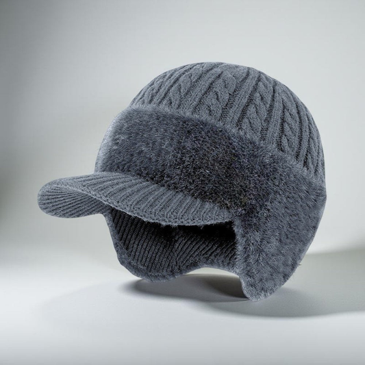Winter Hat Trapper Ear Flap Knit Cap With Visor Cold Weather