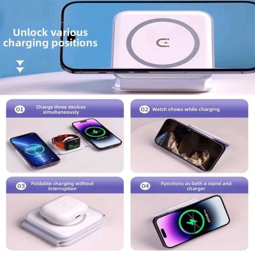 Wireless Charger Magnetic Foldable Charging Station Stand