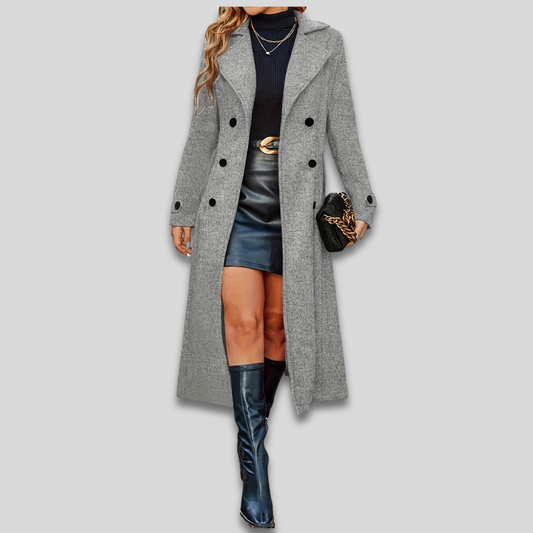 Women’s Double Breasted Long Coat - Tailored Fall Overcoat
