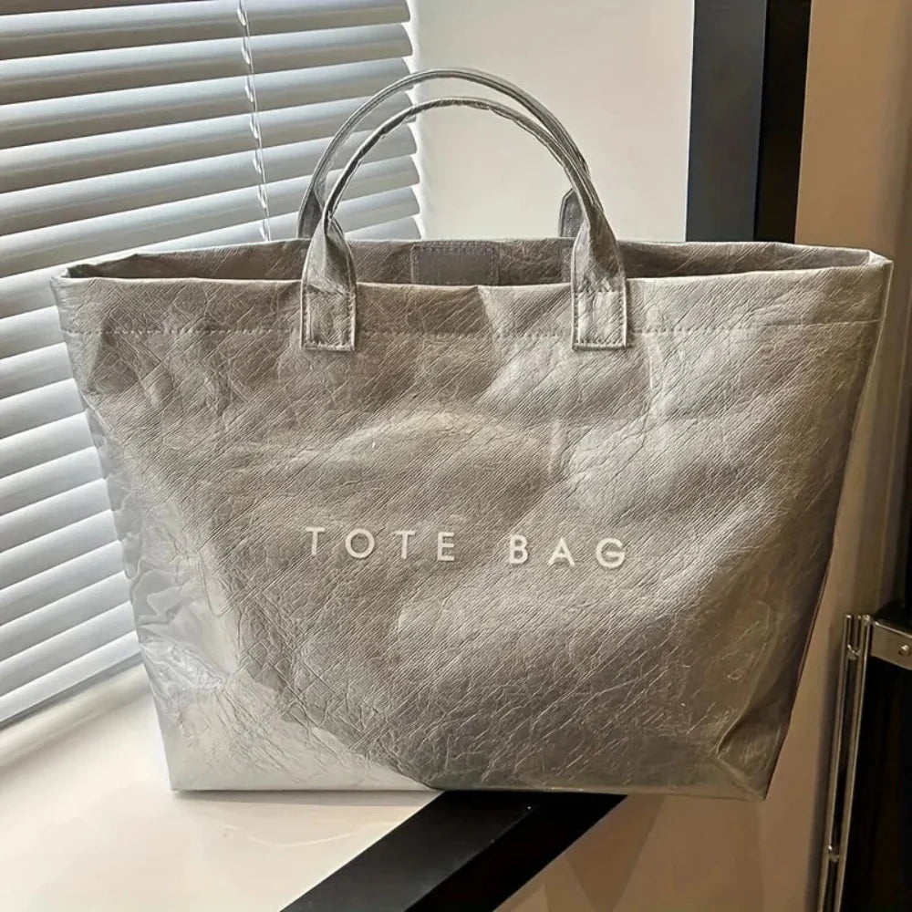 Women's Large Tote Bag - Metallic Oversized Reusable Handbag