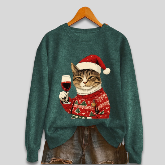 Women’s Ugly Christmas Sweater - Funny Cat Santa Sweatshirt