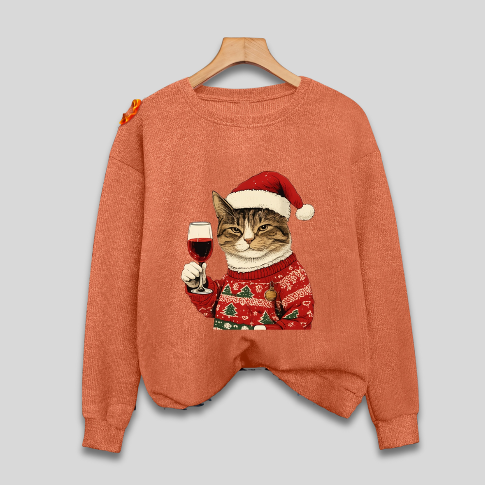 Women’s Ugly Christmas Sweater - Funny Cat Santa Sweatshirt