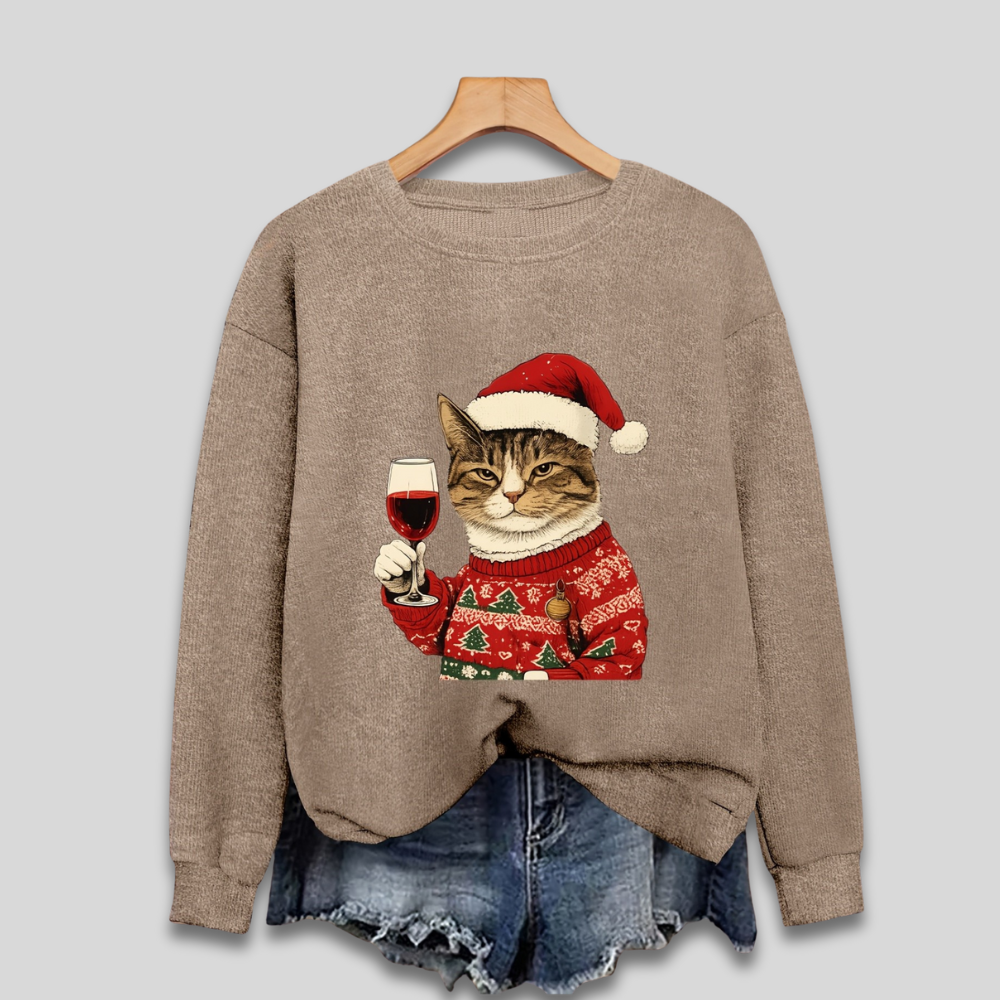 Women’s Ugly Christmas Sweater - Funny Cat Santa Sweatshirt