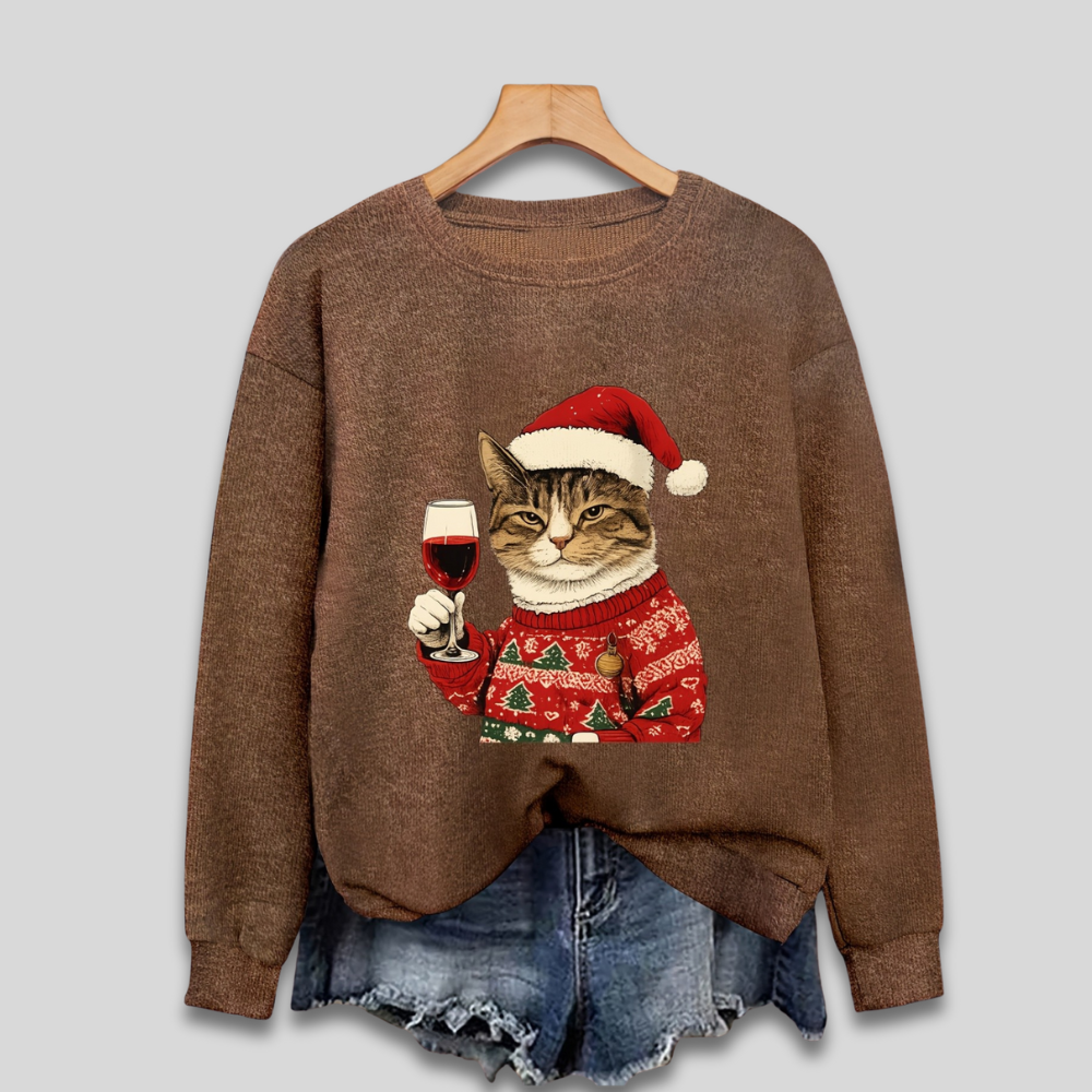 Women’s Ugly Christmas Sweater - Funny Cat Santa Sweatshirt
