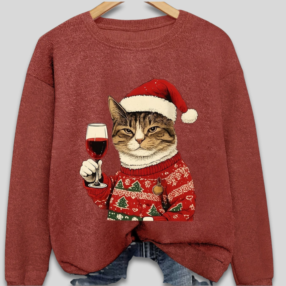 Women’s Ugly Christmas Sweater - Funny Cat Santa Sweatshirt