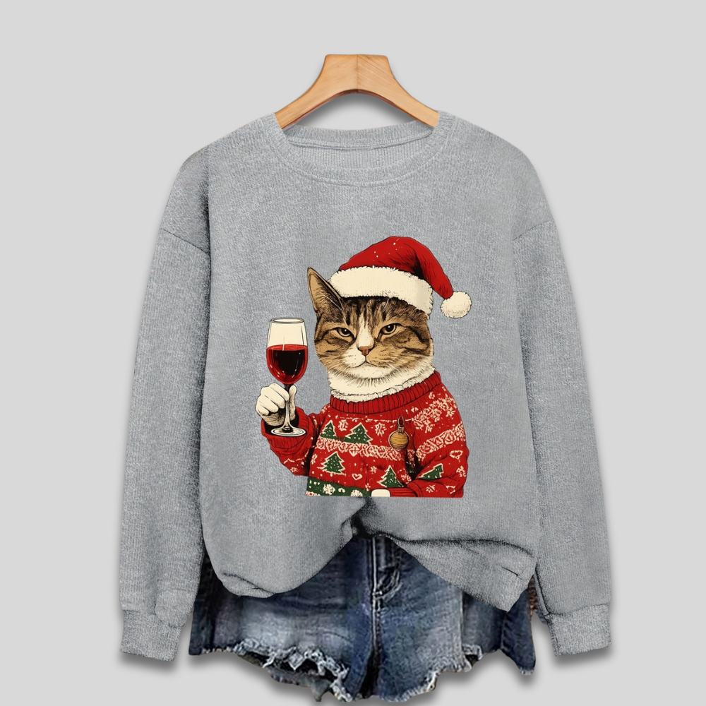 Women’s Ugly Christmas Sweater - Funny Cat Santa Sweatshirt