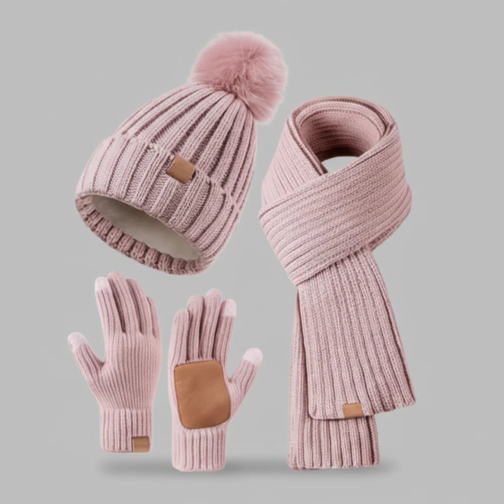 Women's Winter Hat Scarf Gloves Set Touchscreen Warm