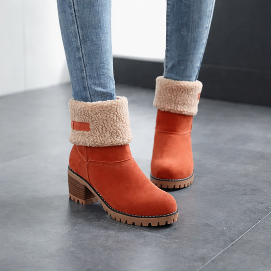 Womens Winter Ankle Boots Slip On Block Heel Work