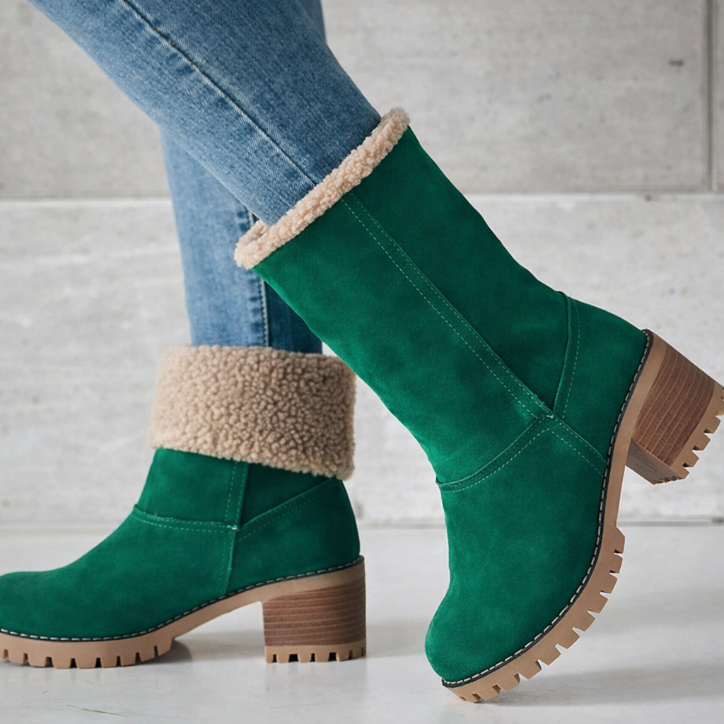 Womens Winter Ankle Boots Slip On Block Heel Work