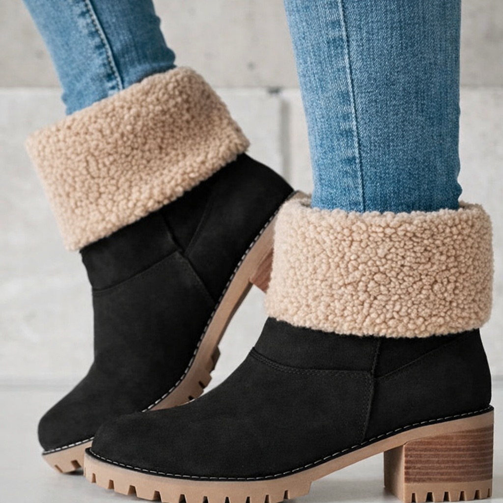 Womens Winter Ankle Boots Slip On Block Heel Work