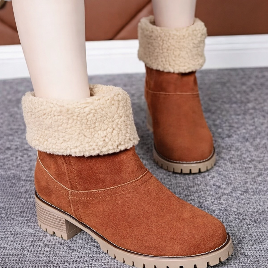 Womens Winter Ankle Boots Slip On Block Heel Work