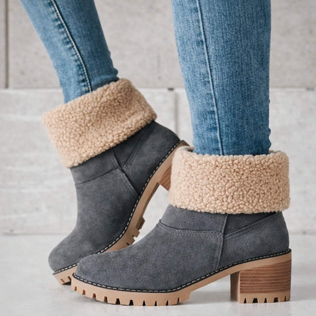 Womens Winter Ankle Boots Slip On Block Heel Work