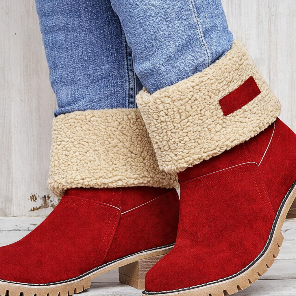 Womens Winter Ankle Boots Slip On Block Heel Work