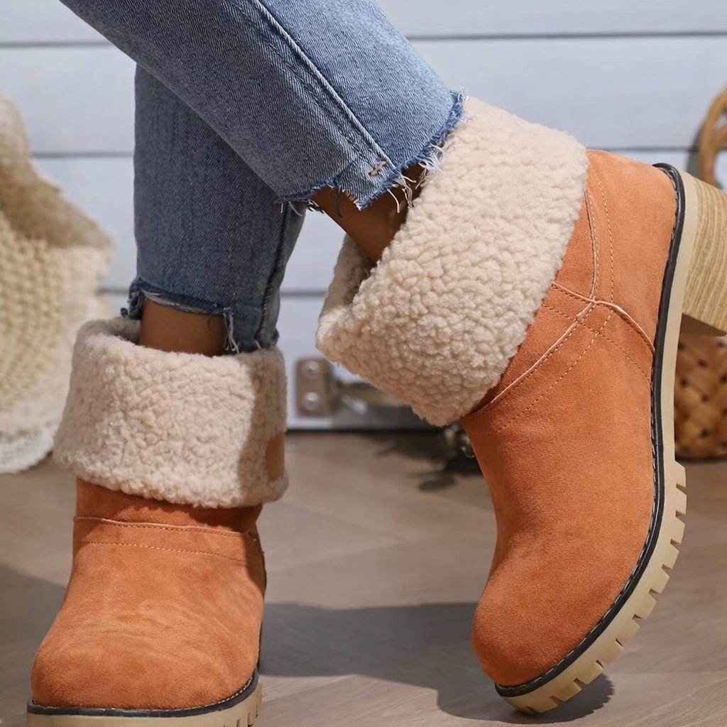 Womens Winter Ankle Boots Slip On Block Heel Work